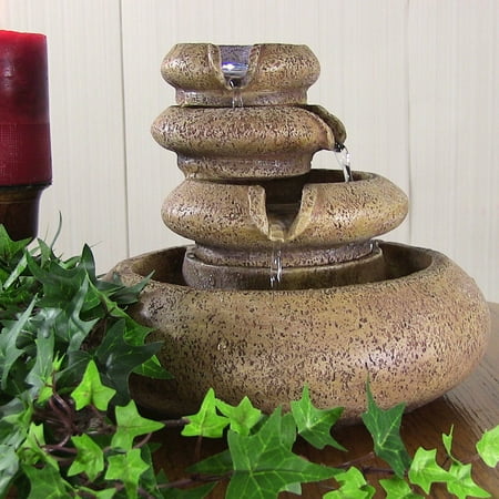 table water fountain. sunnydaze three tier flowing tabletop water fountain with led lights, 8 inch table